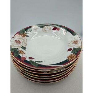 Vintage Tienshan Magnolia Fine China Rimmed Soup Bowls 8" Set of 8 Floral